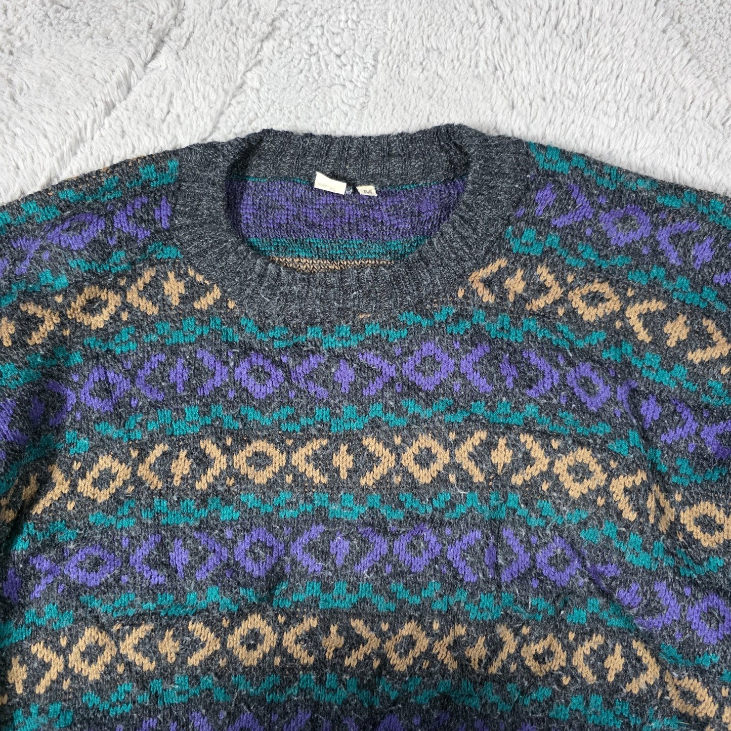 Vintage Men’s Patterned Knit Sweater Size M Multicolour Italian Made Retro