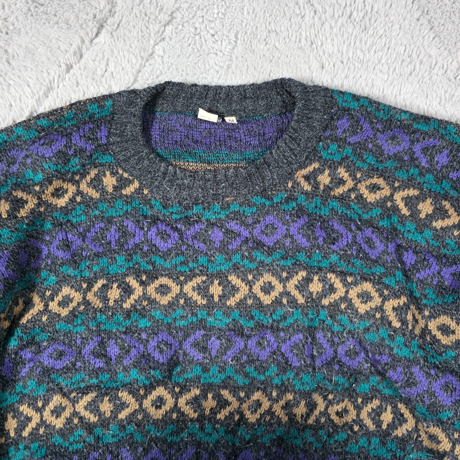 Vintage Men’s Patterned Knit Sweater Size M Multicolour Italian Made Retro
