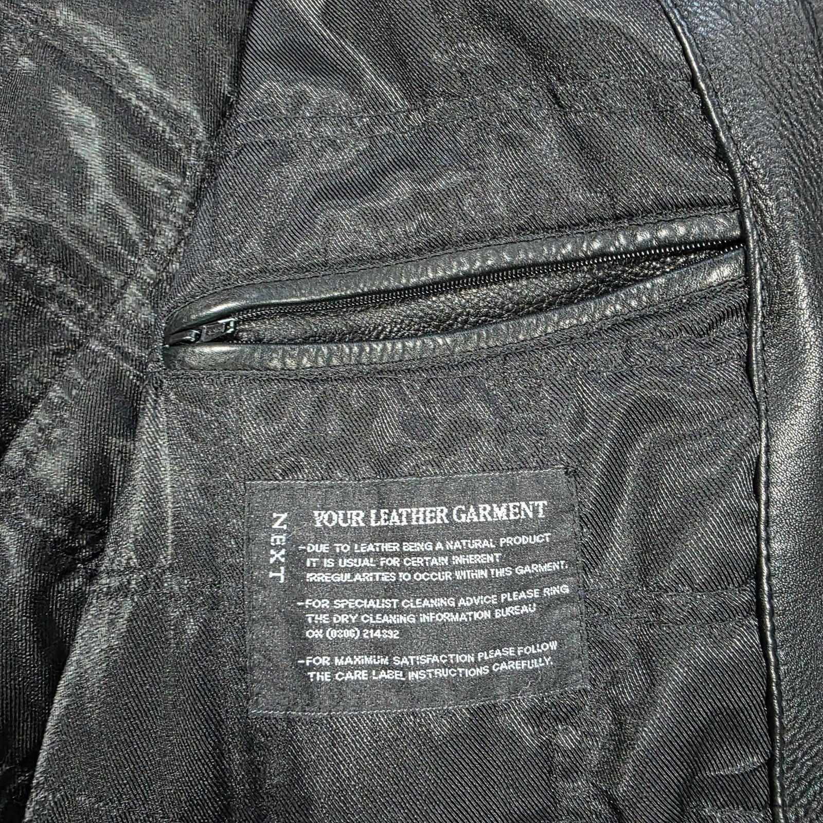 Next Men’s Leather Jacket Black XL Genuine Leather Button Front