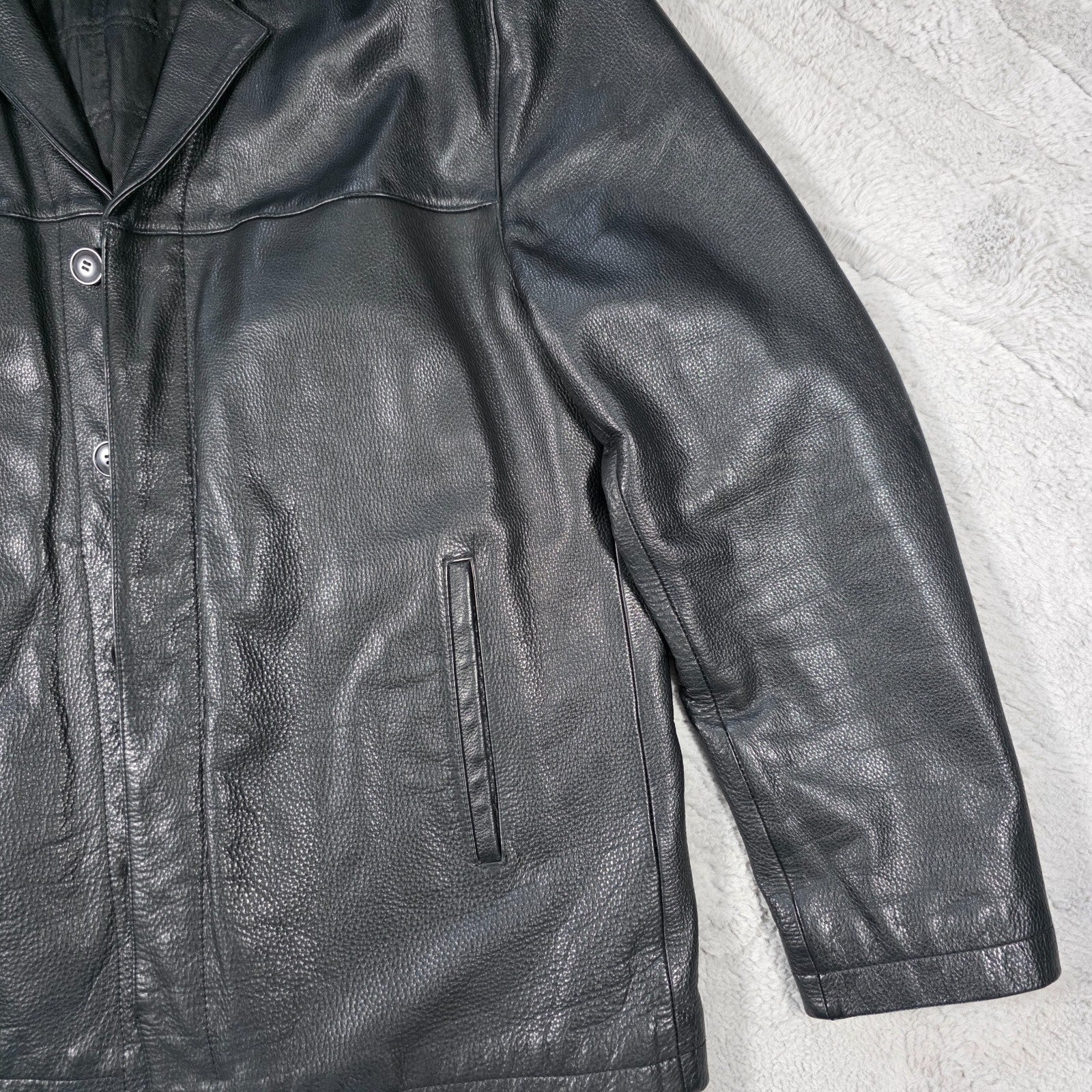 Next Men’s Leather Jacket Black XL Genuine Leather Button Front