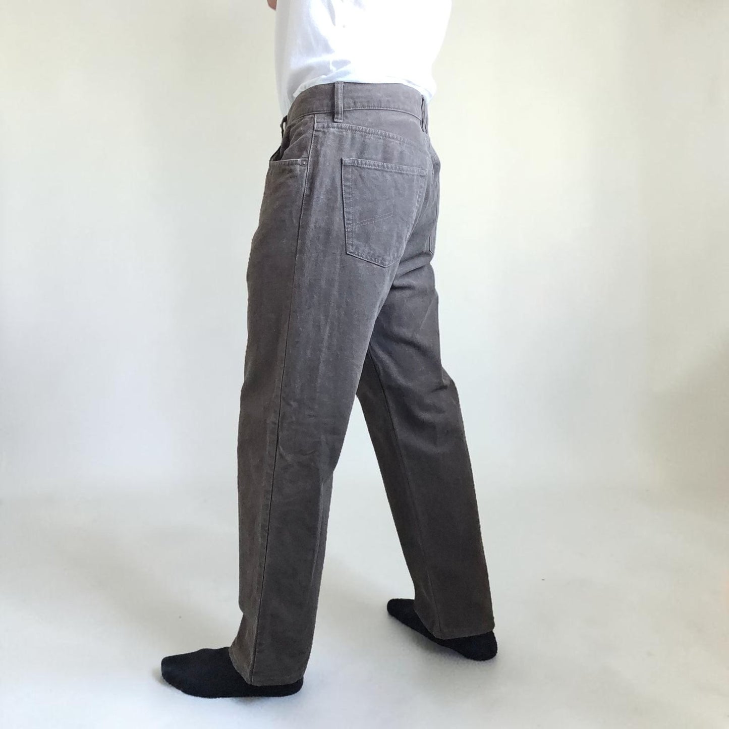 Marlboro Classics grey straight jeans with button fly and vintage logo detail.