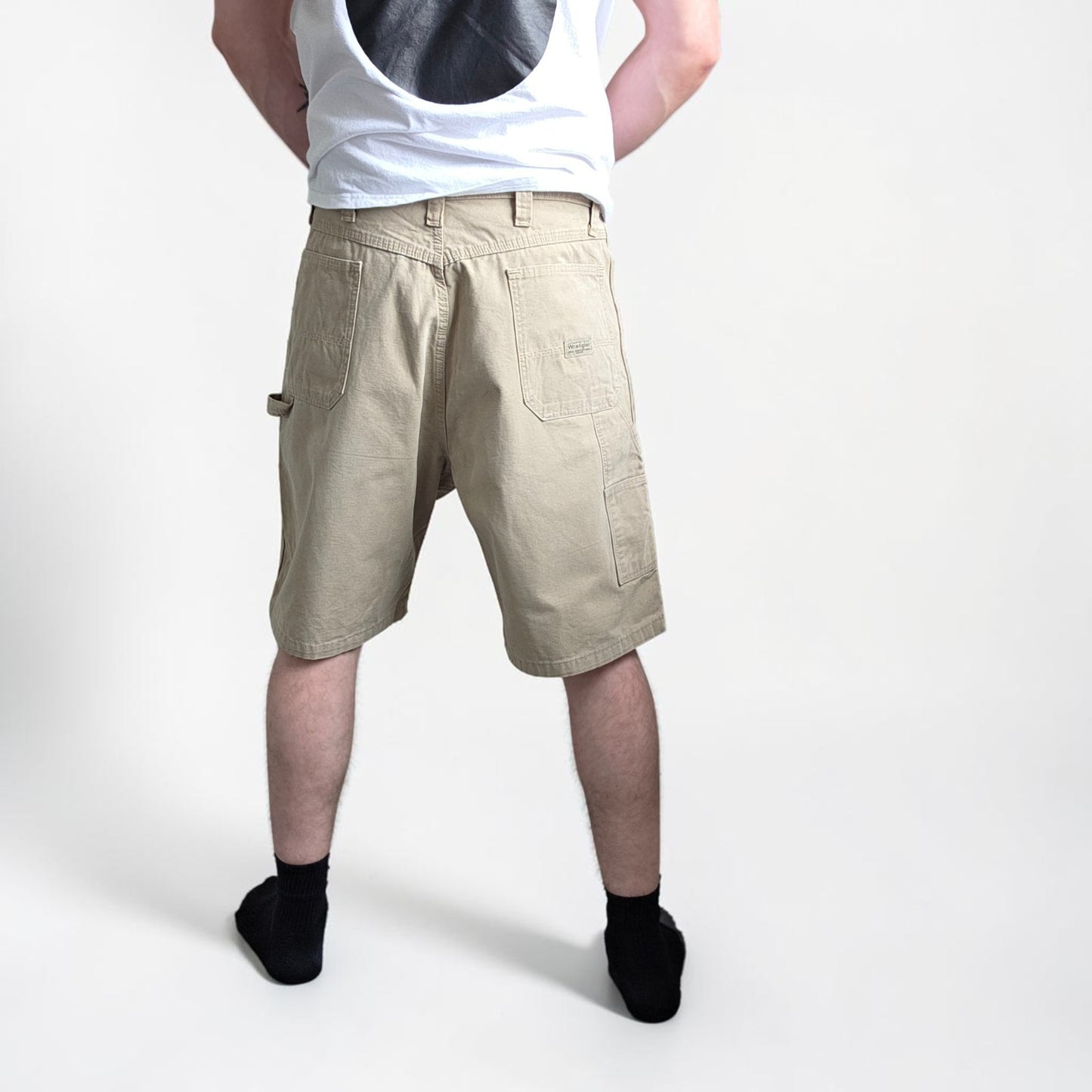 Wrangler Carpenter Shorts W38 Beige Workwear Utility Cargo Shorts Mens Cotton