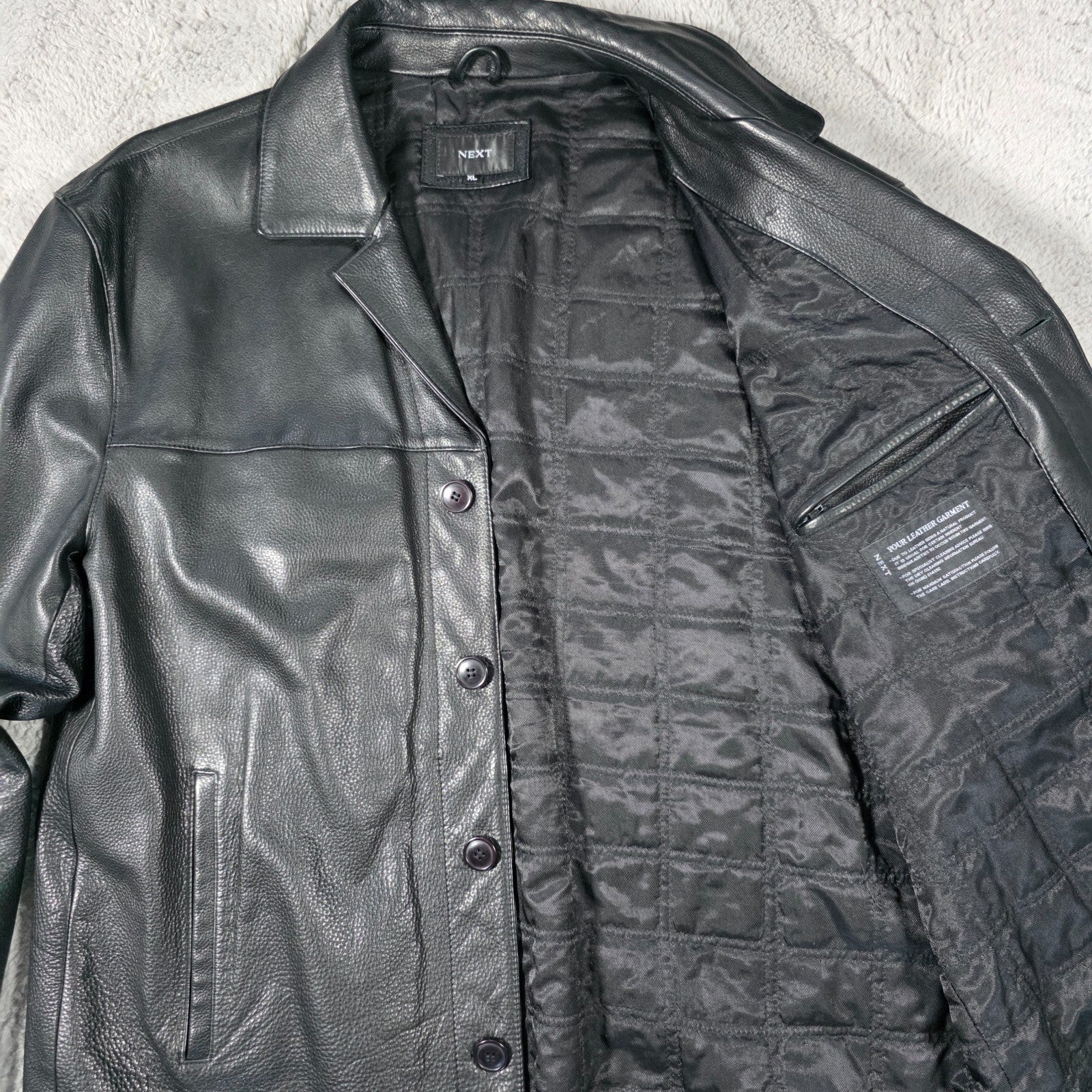 Next Men’s Leather Jacket Black XL Genuine Leather Button Front