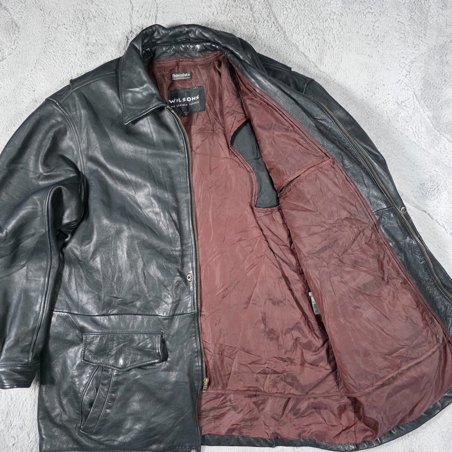 Wilsons Leather Jacket Men’s XL Black Genuine Leather Thinsulate Lined