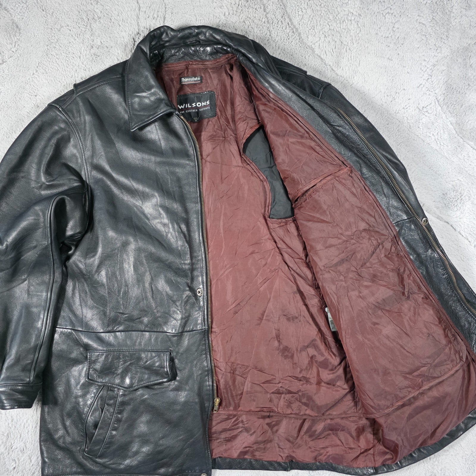 Wilsons Leather Jacket Men’s XL Black Genuine Leather Thinsulate Lined