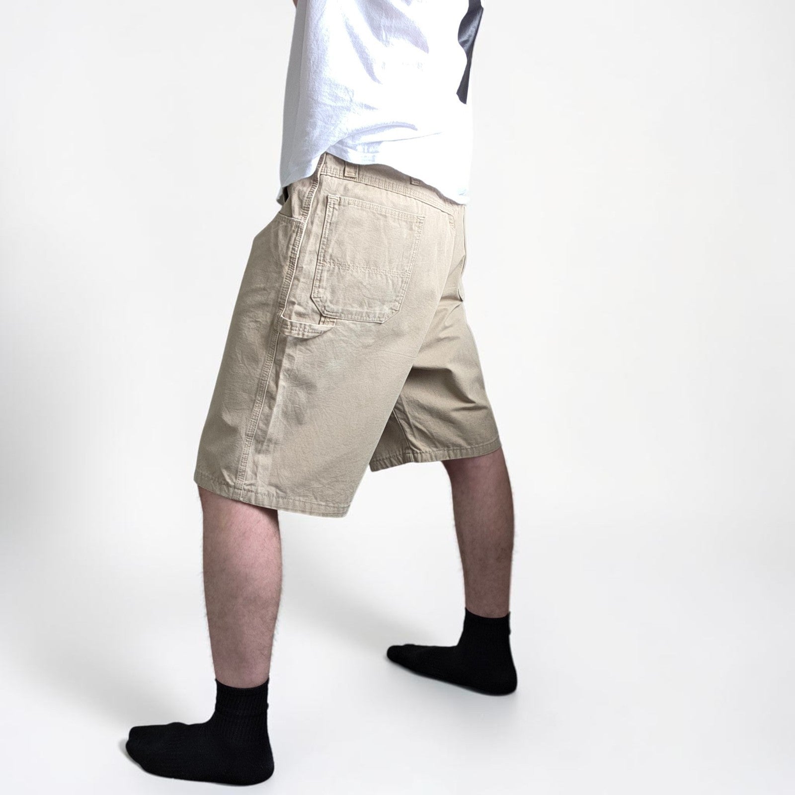 Wrangler Carpenter Shorts W38 Beige Workwear Utility Cargo Shorts Mens Cotton