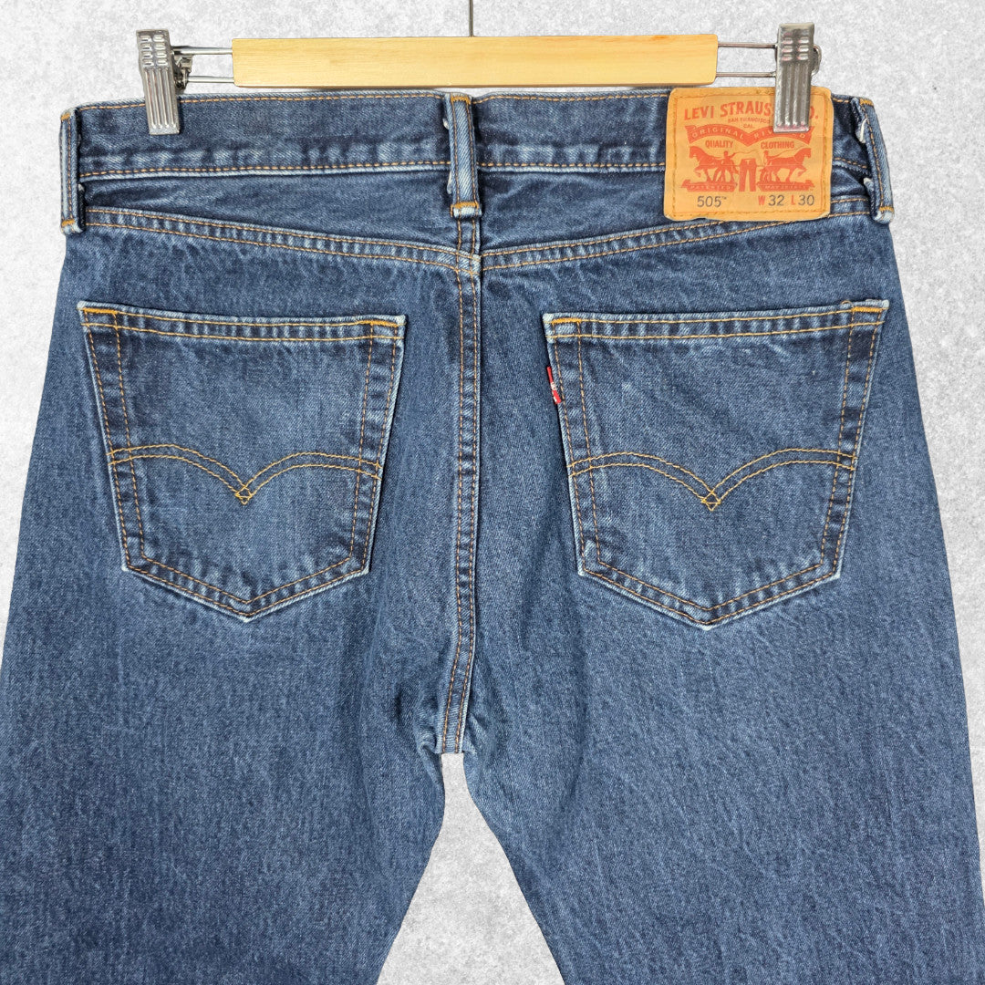 Levi’s 505 Regular Straight Jeans W32 L30 Blue Denim Zip Fly Men’s Cotton