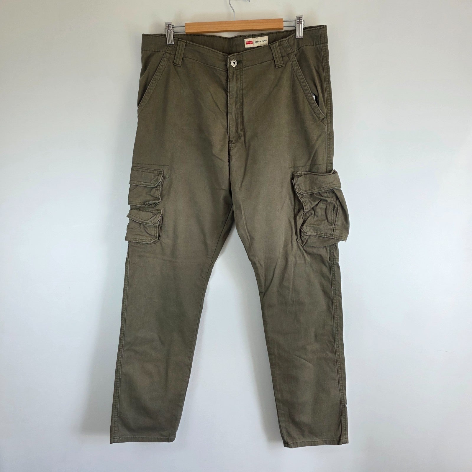 Wrangler Cargo Trousers W36 L32 Green Regular Taper Stretch Utility Combat Pants