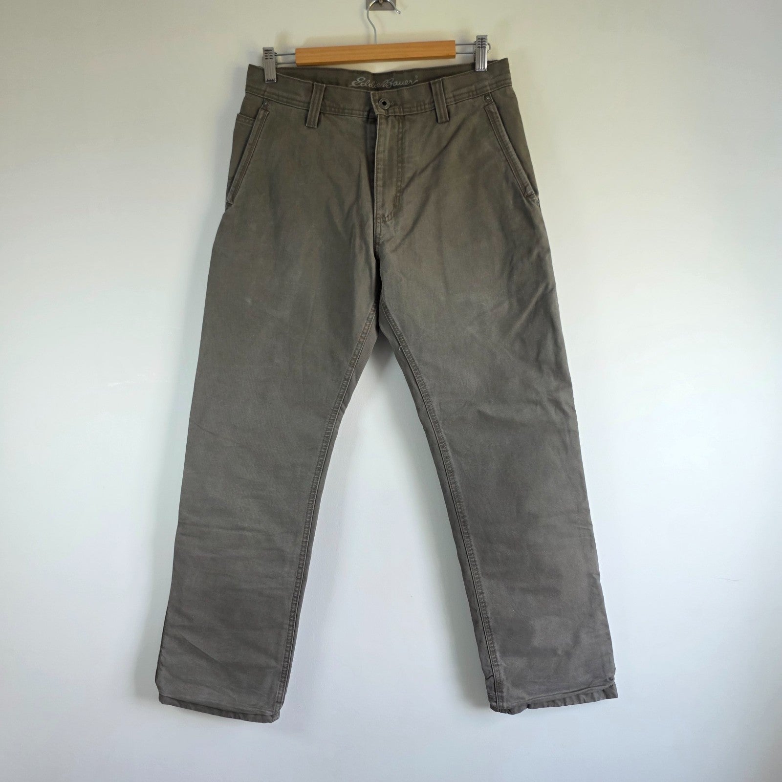 Eddie Bauer Carpenter Pants Mens W30 L32 Grey Fleece Lined Workwear Straight Leg