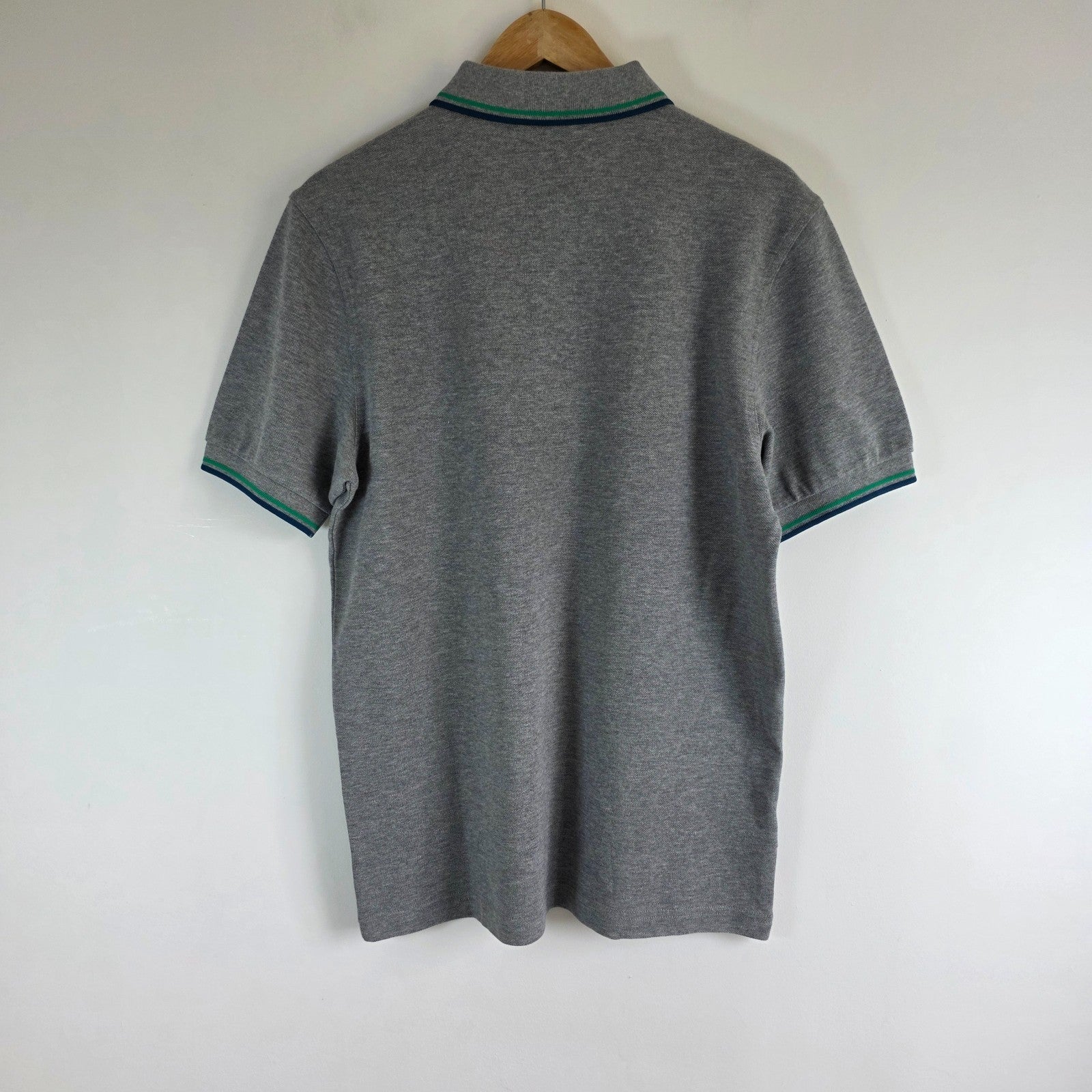 Fred Perry Twin Tipped Polo Shirt Grey Medium Cotton Mod Preppy Casual Logo Top