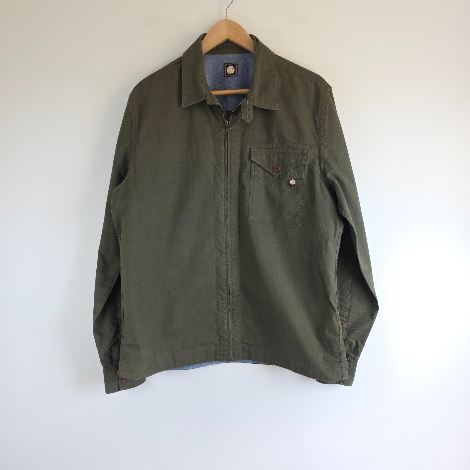 Pretty Green olive green long sleeve shirt 100% cotton casual style.