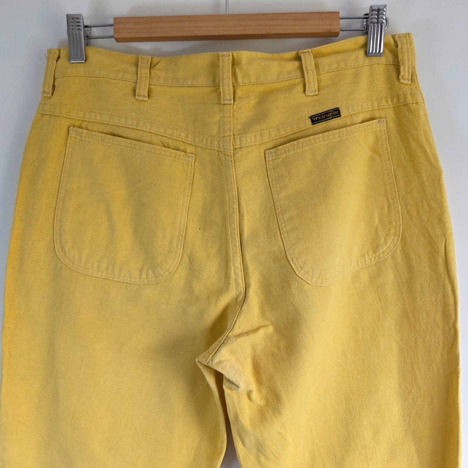 Vintage Wrangler Trousers W32 L28 Yellow Cotton Linen Summer Casual Men's