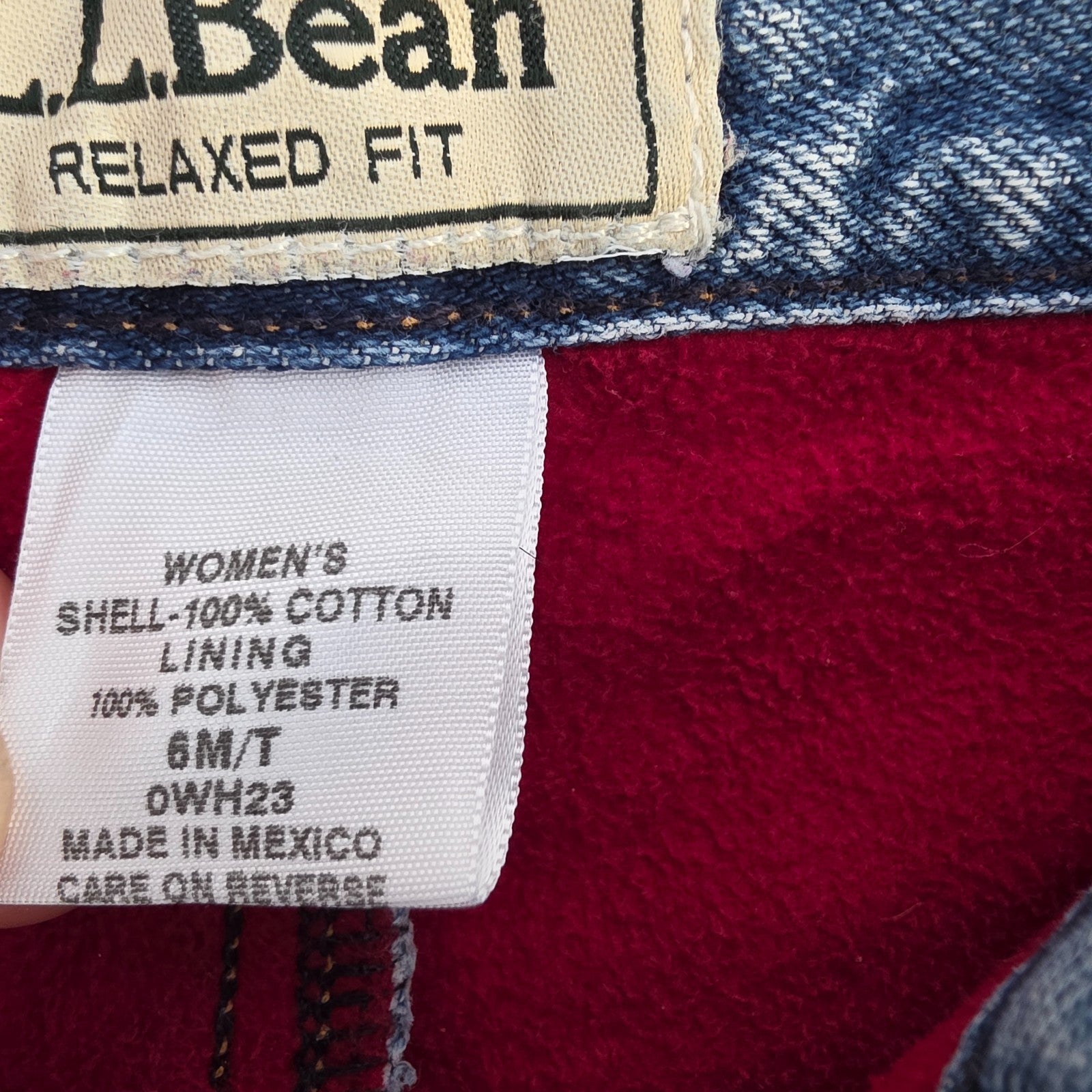 L.L.Bean blue straight jeans with fleece lining and relaxed high rise fit.
